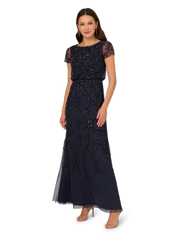 Women's Blouson Beaded Long Dress
