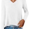 Womens V Neck Long Sleeve Shirts Casual Curved Hem Tunic Tops Basic Loose Fit T Shirts Tees 2025