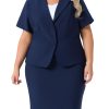 Plus Size Women Blazer Suits Notch Lapel Short Sleeve Office Pencil Skirt Business Skirt Set
