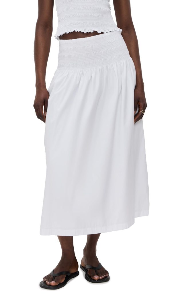 Women's Smocked-Waist Poplin Midi Skirt