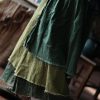 Women's Casual Elastic Waist Linen Patchwork A-Line Frayed Raw Hem Hippie Long Irregular Linen Skirt