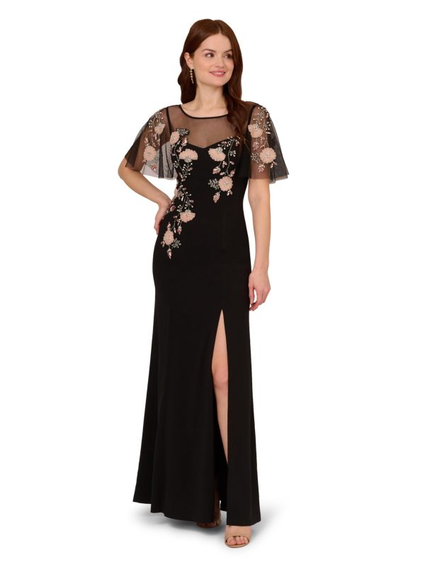 Women's Beaded Crepe Long Dress