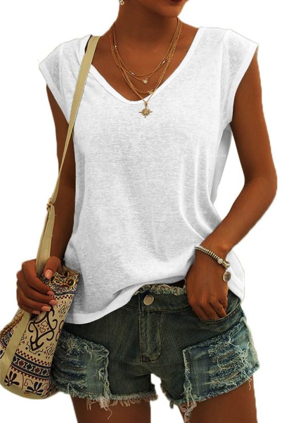 Womens' Cap Sleeve Casual Loose Fit Basic Shirts Tank Tops