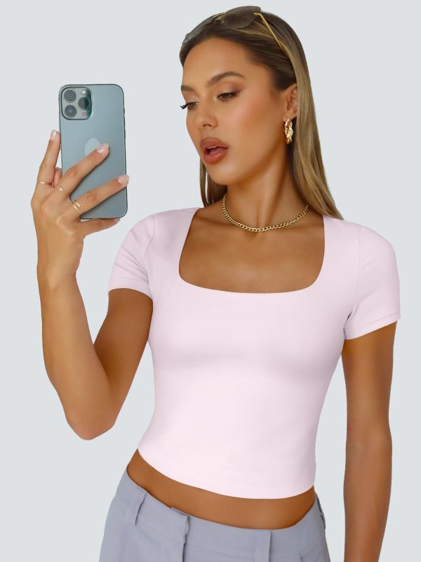 Tshirts Shirts for Women Double Lined Going Out Crop Tops 2025 Spring Summer Workout Y2k Clothes Beach Fashion