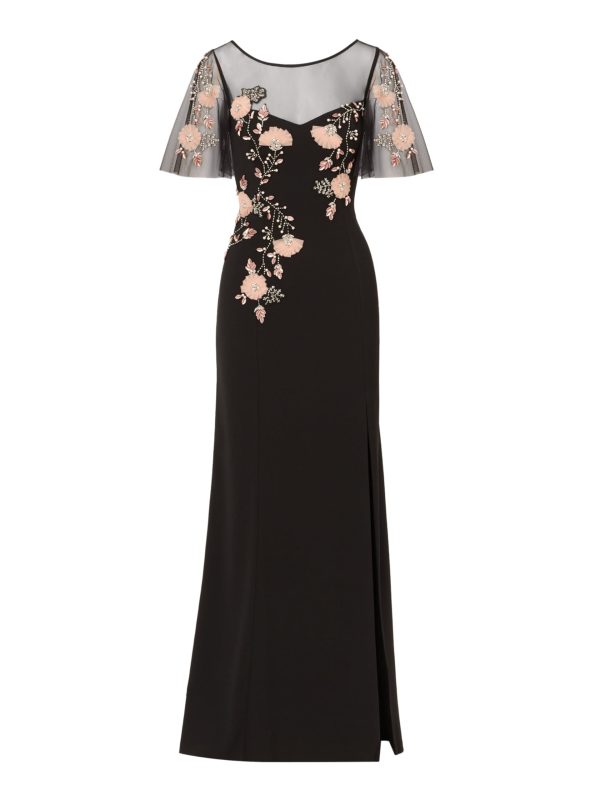 Women's Beaded Crepe Long Dress