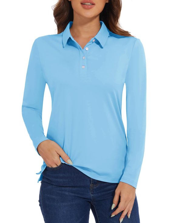 Women's Polo Shirts Long Sleeve Golf T Shirt Quick Dry UPF 50+ Sun Protection Lightweight Athletic Tennis Shirts