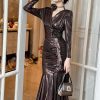 Women's Vintage Elegant Sweet Sparkly Evening Dress V-Neck Long Skinny Party Prom Maxi Dresses