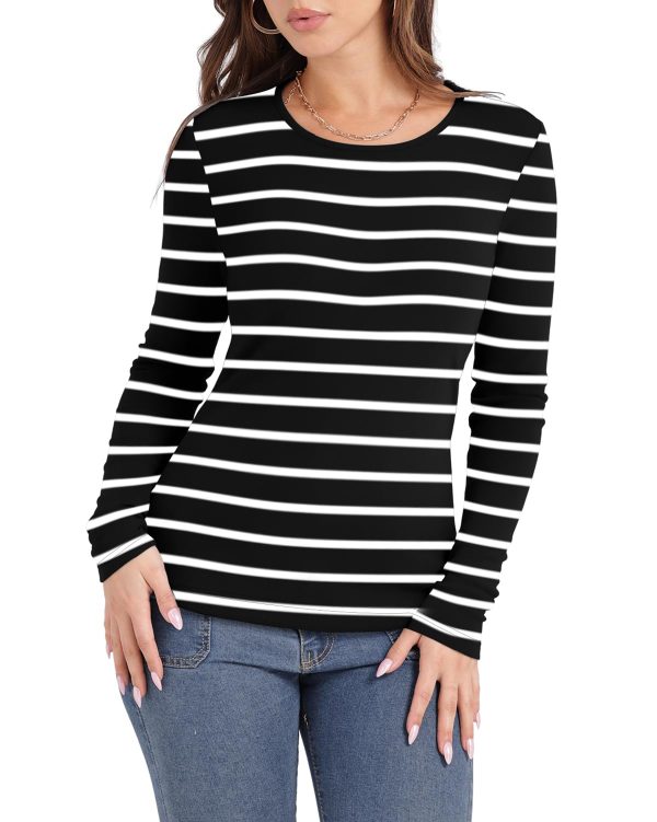 Women's Knit Ribbed Long Sleeve Shirts 2025 Spring Casual Crewneck Tops Slim Fitted Basic Tees
