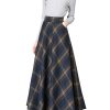 Women's Vintage High Waist Wool Blend Plaid A-Line Long Maxi Skirt with Pocket