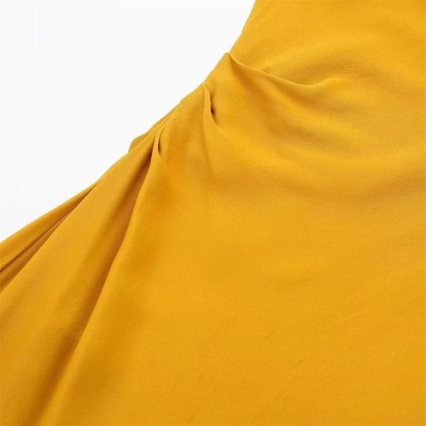 CSCDD Yellow Halter Dress Women's Long Dress Backback Satin Dress Women's Dinner Party Dress