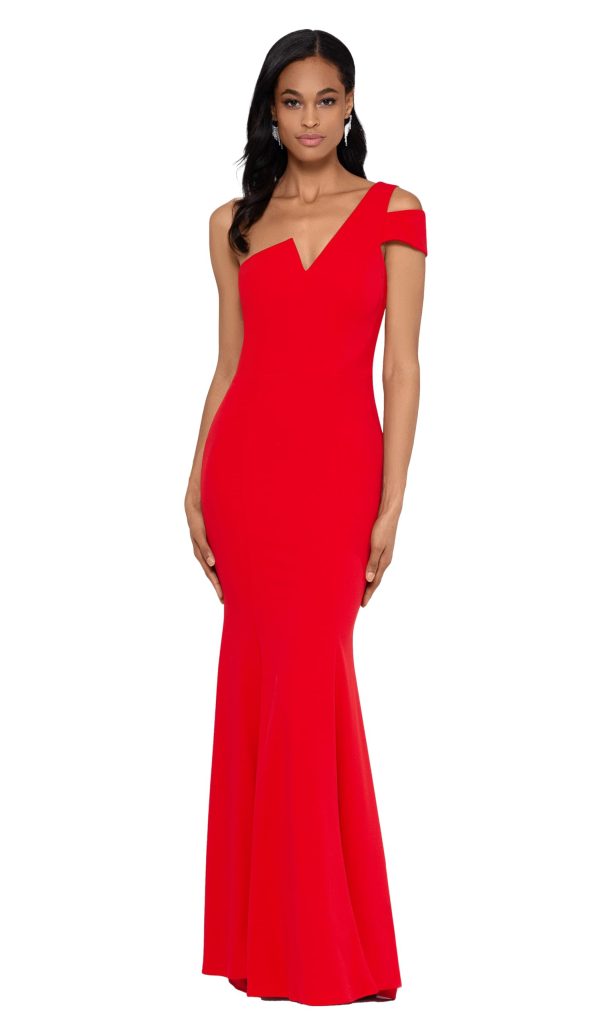 Women's Long One Shoulder Sleeveless Stretch Scuba Crepe Sheath Gown