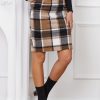 Midi Plaid Skirts for Women Fall Winter Knee Length Pencil Wool Skirt with Slit