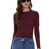 Womens Long Sleeve Shirts Basic Tees Y2k Slim Fit T Shirt Crew Neck Trendy Crop Top Casual