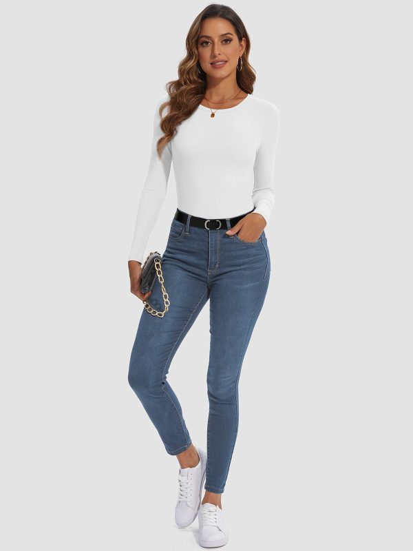 Womens Long Sleeve Crewneck Ribbed Tops Fitted Stretch Casual Basic T Shirts 2025