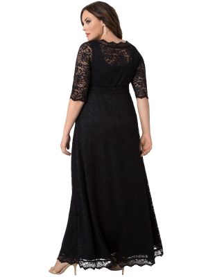 Women’s Plus Size Leona Lace Gown, Maxi Dress Formal Evening Ball Gown with Side Pockets for Wedding Guest