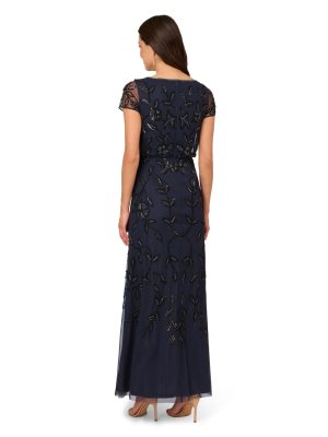 Women's Blouson Beaded Long Dress