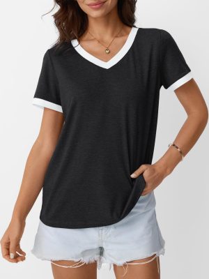 Womens Short Sleeve T-Shirts Summer Tops Casual Soft Tunic V Neck Basic Workout Clothes Spring Fashion Outfits 2025