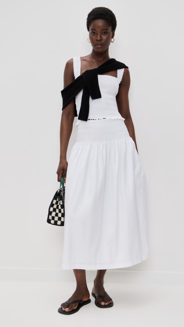 Women's Smocked-Waist Poplin Midi Skirt