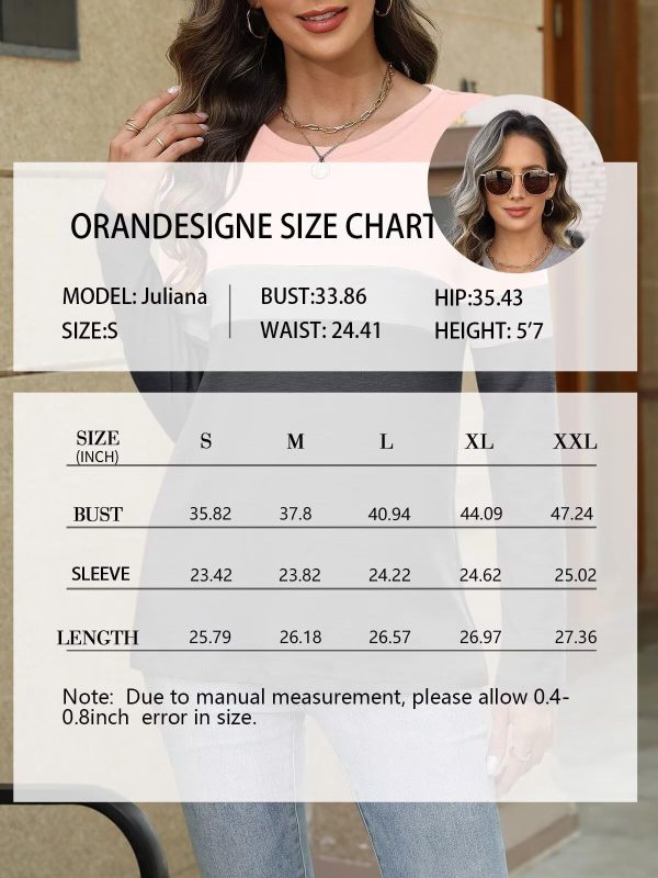 Women's Long Sleeve Color Block Tunics Tops Round Neck Shirts Casual Blouses