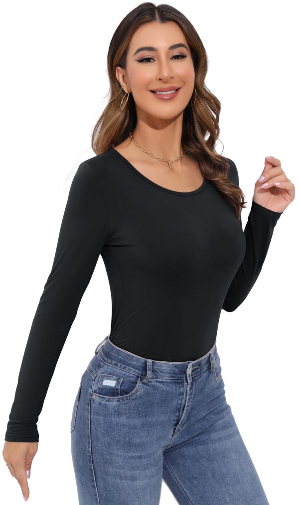 Women's Long Sleeve T-Shirt Scoop Neck Rayon Slim Fit Stretchy Layer T Shirts Tops