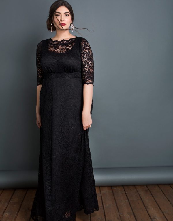 Women’s Plus Size Leona Lace Gown, Maxi Dress Formal Evening Ball Gown with Side Pockets for Wedding Guest