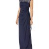 Women's Long Cap Sleeve Side Ruched Gown (Petite and Regular Sizes)