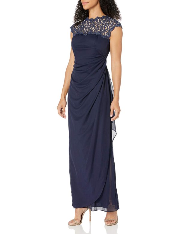 Women's Long Cap Sleeve Side Ruched Gown (Petite and Regular Sizes)