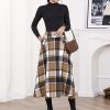 Women’s Fall Winter High Waisted Wool Plaid A-line Long Skirt