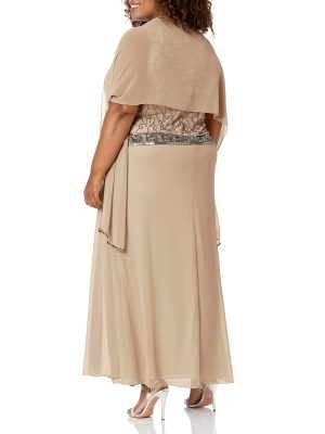 Women's Plus Size Long Sleeveless Antique Dress with Scarf