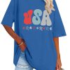 American Flag T Shirt Women 4th of July Oversized Shirts USA Stars Patriotic Short Sleeve Loose Fit Tops