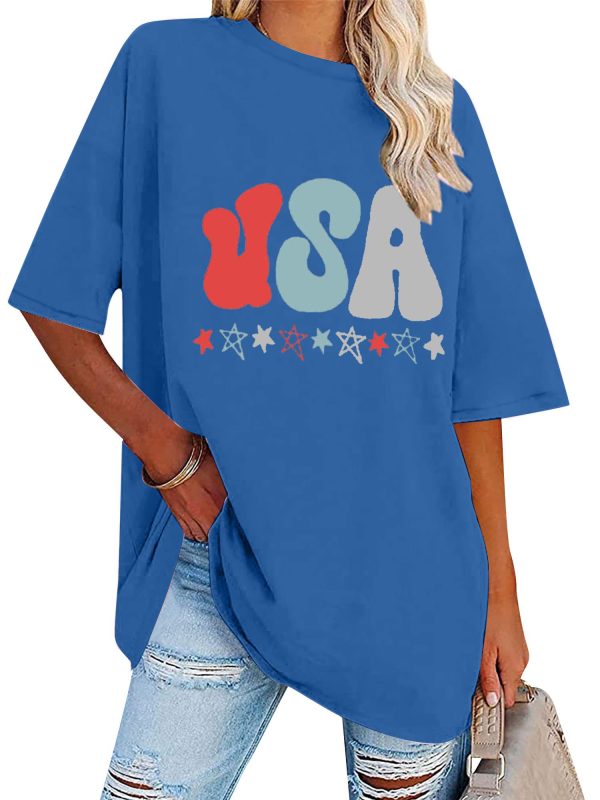 American Flag T Shirt Women 4th of July Oversized Shirts USA Stars Patriotic Short Sleeve Loose Fit Tops