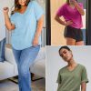 Womens T Shirts 2025 Short Sleeve V-Neck Shirts Cute Fit Summer Casual Tee Tops S-3XL Beach