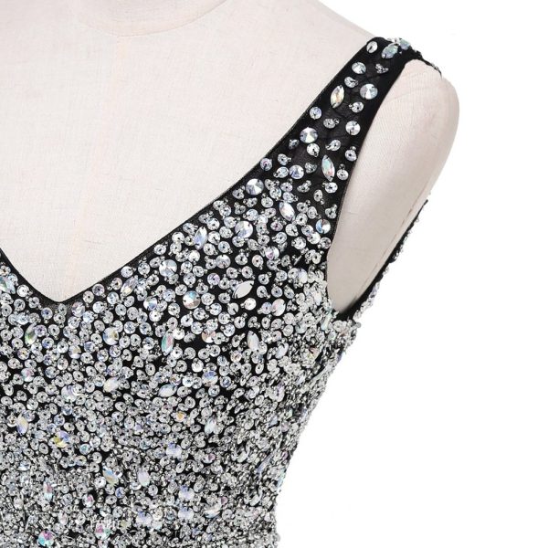 Women Formal Beaded Gradient Black Ombre Chiffon Long Prom Evening Dresses