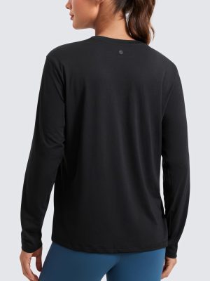 Womens Long Sleeve Tops High Crew Neck Casual Fall Shirts Basic Quick Dry Workout Athletic T-Shirt