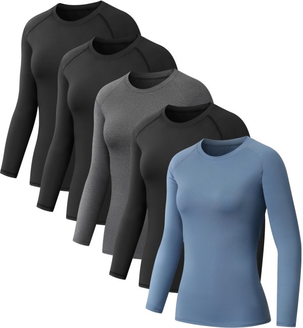 5 Pack Women's Compression Shirt Long Sleeve Workout Tops Athletic Baselayer Quick Dry Gym Yoga Running T-Shirt