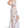 Women's Embellished Plunging Gown Sleeveless Floral Long Dress