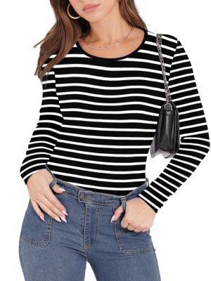 Women's Knit Ribbed Long Sleeve Shirts 2025 Spring Casual Crewneck Tops Slim Fitted Basic Tees
