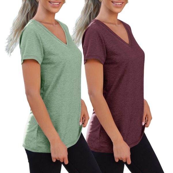 Womens Short Sleeve Shirts Basic 2 Pack Tees V Neck Summer Spring Trendy Casual Tops Loose Fit Lightweight Clothes 2025