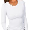 Womne's Ribbed Round Neck Slim Fitted T Shirts Basic Solid Long Sleeve Layering Tee Tops