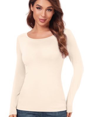 Women's Scoop Neck Tops Long Sleeve Slim Fit T Shirt Thermal Blouse Basic Layer Shirts