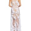 Women's Embellished Plunging Gown Sleeveless Floral Long Dress