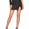 Women's Casual Split Hem High Waisted Mini Bodycon Plaid Skirt