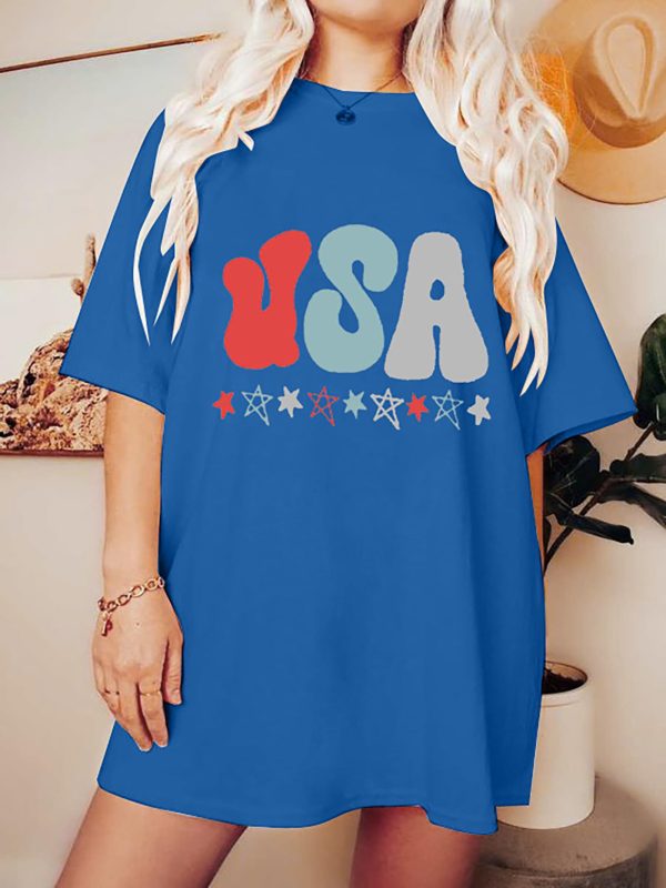 American Flag T Shirt Women 4th of July Oversized Shirts USA Stars Patriotic Short Sleeve Loose Fit Tops