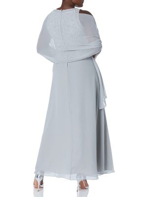 Women's Sleeveless Scallop Long Beaded Dress W/Scarf