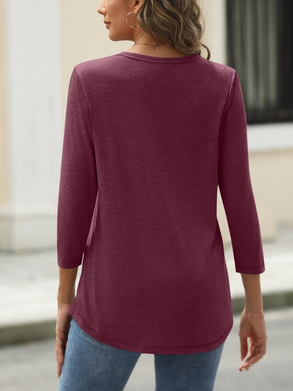 Womens Tops 3/4 Length Long Sleeve Shirts Fall Clothes Business Casual Dressy Blouse Loose Fit Basic Tee Trendy