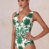 Women's Bathing Suit Printed Wrap Tummy Control One Piece V Neck Crisscross Swimsuit and Skirt