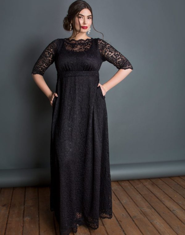 Women’s Plus Size Leona Lace Gown, Maxi Dress Formal Evening Ball Gown with Side Pockets for Wedding Guest