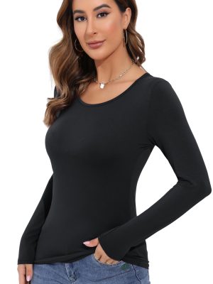 Women's Long Sleeve T-Shirt Scoop Neck Rayon Slim Fit Stretchy Layer T Shirts Tops