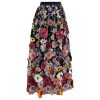 Women 3D Floral Applique Embroidery Maxi Skirt Elastic High Waist A-Line Garden Party Mesh Tulle Skirt