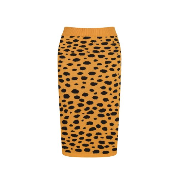 Women's Knitted Vest Skirt Sets, 1960s Mod Style Retro Leopard Green Tank Yellow Straight Skirt 2 Piece Sets Summer